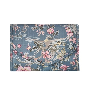 Estuche portátil de tela para joyas con elegante diseño de patrón floral azul y rosa