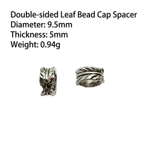 Macro detail of 9.5mm vintage silver leaf-patterned spacers for DIY jewelry making