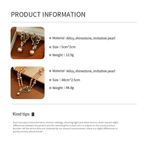 Detailed size and material guide for butterfly pearl necklace and earrings set
