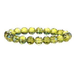 Sparkling 10mm olive green faceted crystal bead bracelet with elastic stretch cord
