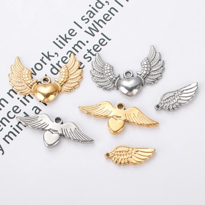 DIY stainless steel gold and silver angel wing heart pendants for jewelry making