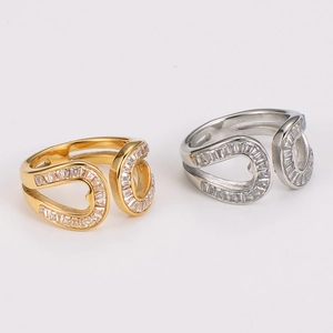 Luxe crystal inlaid open ring set in gold and silver finish with geometric zircon pavé