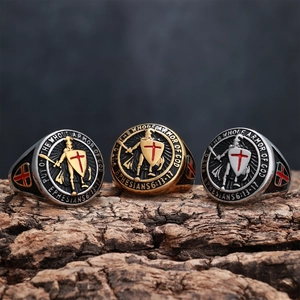 Vintage stainless steel Knight Shield ring with Armor of God Bible verse engraving