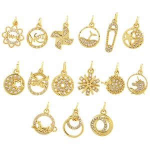Gold plated sunflower MAMA charms set with sparkling cubic zirconia for jewelry making