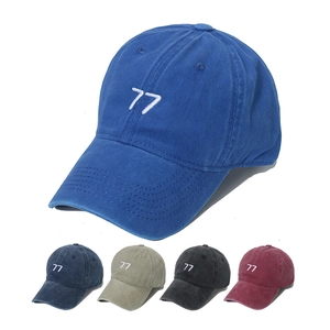 Vintage Washed Cotton Baseball Cap Distressed Number 77 Embroidery Sun Protection Adjustable Peaked Hat For Men Women
