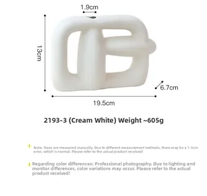 Detailed dimensions of a modern cream white geometric ceramic vase with matte finish