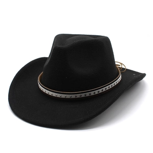 Vintage black wool western cowboy hat with star-studded decorative band on white background