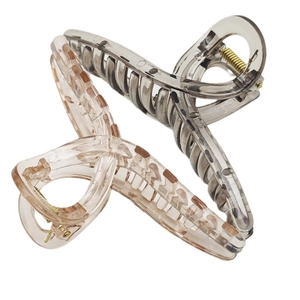 Set of two large transparent hair claws in sakura pink and smoky grey colors