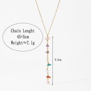Bohemian gold stainless steel Y-necklace with multi-colored natural stone bead pendant