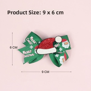 Détail du nœud de Noël vert 9x6cm avec motif Père Noël et décoration en paillettes