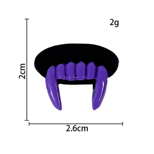 Macro view of purple vampire fangs DIY resin charm with 2cm height and 2.6cm width dimensions