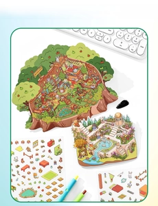 Detailed view of large tree house scenery stickers for desk decor and creative scrapbooking