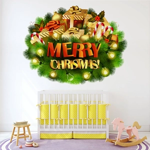 Festive Christmas wall sticker with pine branches and gift boxes decoration for baby rooms
