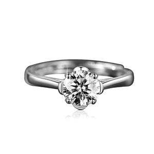 Classic six-prong round sparkling diamond ring in minimalist silver finish style