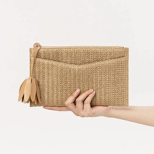 Women Straw Woven Clutch Bag Summer Beach Holiday Vacation Bohemian Vintage Tassel Wristlet Pouch