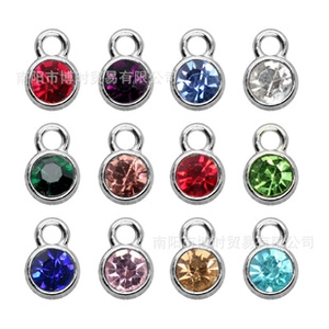 Set of 12 round colorful rhinestone charms in silver alloy for DIY jewelry making