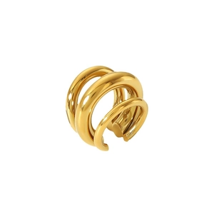 Minimalist gold titanium steel multi-layer wrap ear cuff with a polished finish