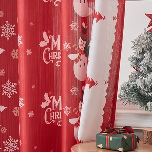 Christmas snowman pattern blackout curtain with red and white snowflake print for holiday decor