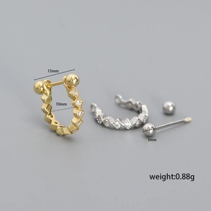 S925 sterling silver geometric CZ stud earrings with U-shape design and ball back