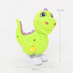 Gros plan du jouet dinosaure mécanique vert avec dimensions 12cm de haut et 10cm de long