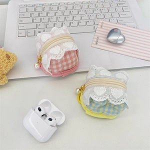 Cute fabric earphone cases with heart lace edges and pearl pendant zipper details