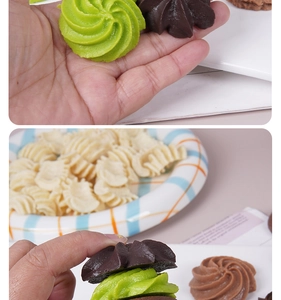 Detailed macro view of colorful spiral cookies models for keychains and photo props