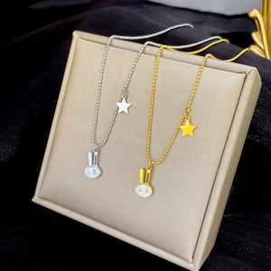Titanium Steel Rabbit Pendant Necklace With Mother Of Artificial Pearl Star Charm Minimalist Gold Plated Jewelry For Women
