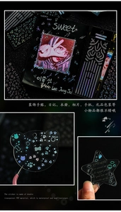 Detail view of laser holographic PET stickers with waterproof finish for DIY crafts