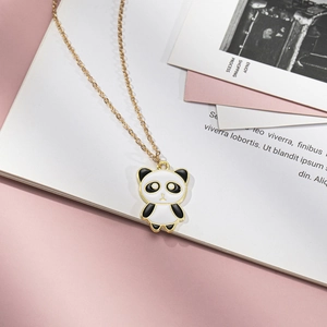 Fashionable Kung Fu Panda pendant necklace with black white enamel and gold alloy chain