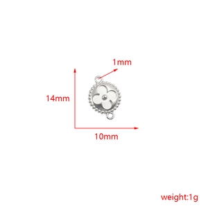 Silver four-leaf clover pendant connector with dimensions 14mm by 10mm for jewelry