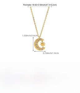 Detailed size chart for sun and moon necklace with opal stone and star pendant