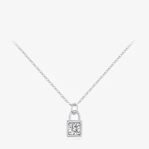 925 Sterling Silver Lock Pendant Necklace With 0.5ct D Color Moissanite VVS1 Clear Round Cut Luxury Jewelry For Women
