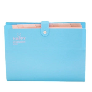Cartella a soffietto azzurra a 12 tasche in materiale PP con chiusura a scatto