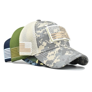 Tactical camouflage baseball caps with American flag patches and breathable mesh panels