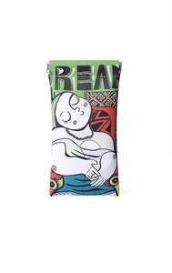 Artistic Picasso style glasses pouch with colorful prints and REAN logo detail