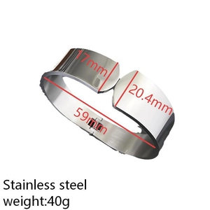 Minimalist stainless steel cuff bracelet for women showing dimensions 17mm width and 40g weight