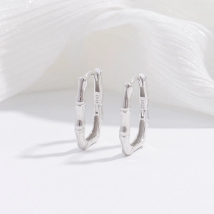 Minimalist S925 sterling silver bamboo knot U-shaped hoop earrings with zircons