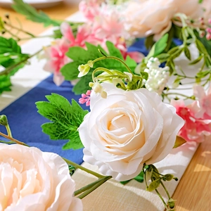 Artificial rose and peony vine garland with green leaves for home ceiling decoration