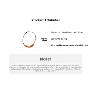 Detailed size chart for the layered leather cord and bronze metal ring necklace set