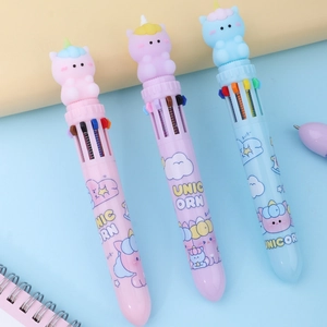Cute cartoon unicorn 10-color ballpoint pen set in pink purple and blue shades