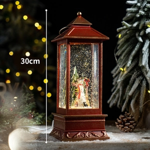 Lanterna Di Natale Carillon Neve Con Glitter E Luce LED Decorazione Tavola Festiva Per Casa Stile Retrò Rosso Addobbi Natalizi