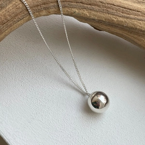 Minimalist 925 sterling silver ball pendant necklace with polished mirror finish