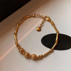 Elegant 18K gold-plated bamboo joint bracelet with sparkling zircon charms for women