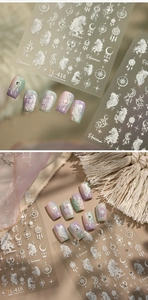 Detail of TL-416 white unicorn nail stickers with dreamcatchers and stars on gradient nails