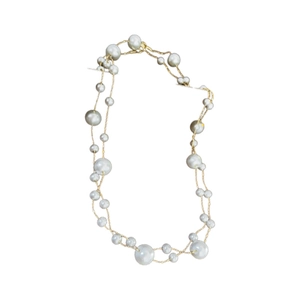 French luxury gold plated double layer necklace with varied white pearls on long chain