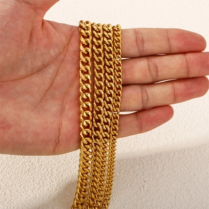 Polished gold plated stainless steel Cuban link chains in four different widths for unisex