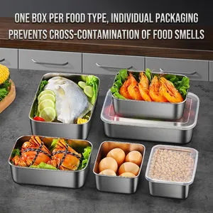 Set of stainless steel food storage containers with lids for kitchen organization