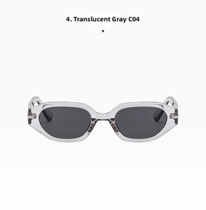 Detail view of transparent grey polygonal sunglasses with UV protection lenses