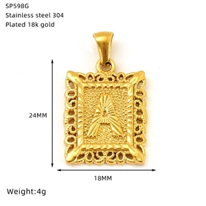 18K gold plated stainless steel letter A necklace with hollow square geometric pendant
