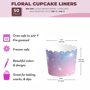50-piece set of starry purple gradient greaseproof muffin liners with 230°C heat resistance